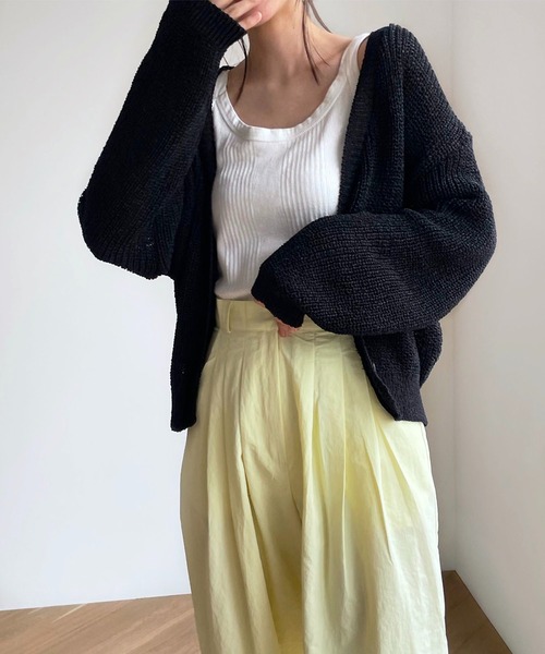 CANAL JEAN（キャナルジーン）の「RED CHOP WORKS(レッドチョップワークス) ペーパーニットカーディガン（カーディガン/ボレロ・レディース・ブラック/キナリ/ホワイト/チャコールグレー・38）」の3枚目の写真