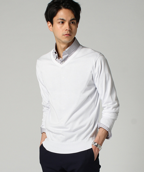 EDIFICE（エディフィス）の「◇16GG Vネックニット（ニット/セーター・メンズ・ネイビー/ホワイト/グリーン/イエロー・46/44/48）」の2枚目の写真