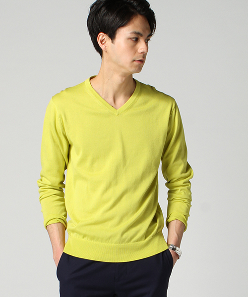 EDIFICE（エディフィス）の「◇16GG Vネックニット（ニット/セーター・メンズ・ネイビー/ホワイト/グリーン/イエロー・46/44/48）」の4枚目の写真