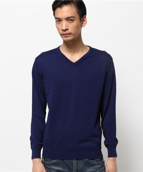 EDIFICE（エディフィス）の「◇16GG Vネックニット（ニット/セーター・メンズ・ネイビー/ホワイト/グリーン/イエロー・46/44/48）」の5枚目の写真