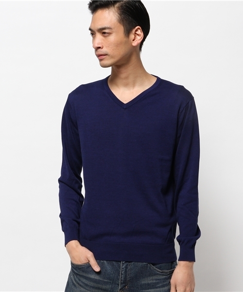 EDIFICE（エディフィス）の「◇16GG Vネックニット（ニット/セーター・メンズ・ネイビー/ホワイト/グリーン/イエロー・46/44/48）」の12枚目の写真