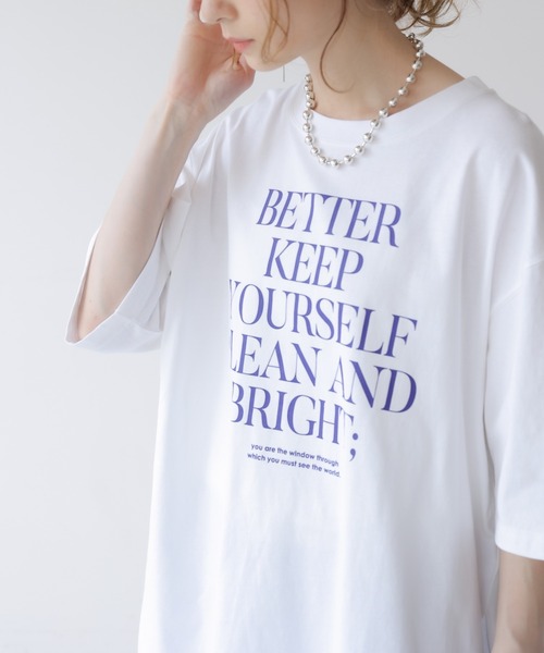 frames RAY CASSIN(フレームスレイカズン)の「WEB限定.シルケット風天竺ロゴTシャツ(Tシャツ/カットソー・レディース・スミクロ/オフホワイト/ブルー・FREE)」の2枚目の写真