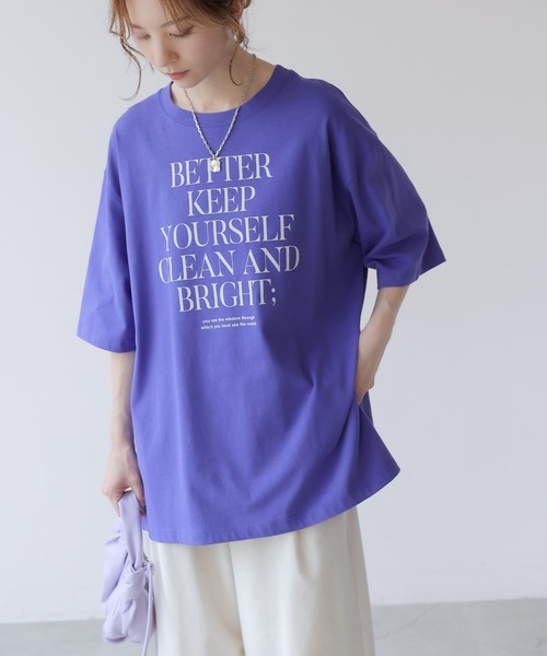 frames RAY CASSIN(フレームスレイカズン)の「WEB限定.シルケット風天竺ロゴTシャツ(Tシャツ/カットソー・レディース・スミクロ/オフホワイト/ブルー・FREE)」の16枚目の写真