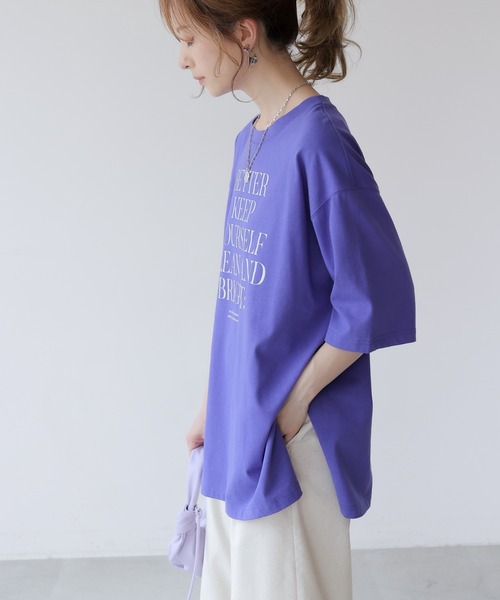 frames RAY CASSIN(フレームスレイカズン)の「WEB限定.シルケット風天竺ロゴTシャツ(Tシャツ/カットソー・レディース・スミクロ/オフホワイト/ブルー・FREE)」の17枚目の写真