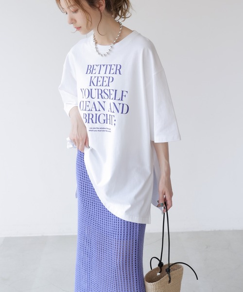 frames RAY CASSIN(フレームスレイカズン)の「WEB限定.シルケット風天竺ロゴTシャツ(Tシャツ/カットソー・レディース・スミクロ/オフホワイト/ブルー・FREE)」の5枚目の写真