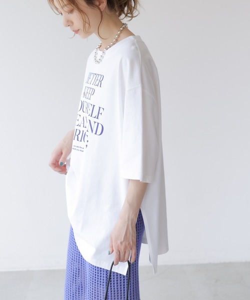 frames RAY CASSIN(フレームスレイカズン)の「WEB限定.シルケット風天竺ロゴTシャツ(Tシャツ/カットソー・レディース・スミクロ/オフホワイト/ブルー・FREE)」の6枚目の写真