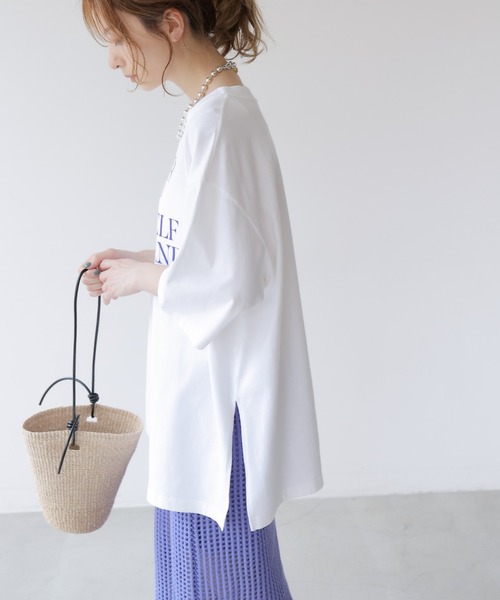 frames RAY CASSIN(フレームスレイカズン)の「WEB限定.シルケット風天竺ロゴTシャツ(Tシャツ/カットソー・レディース・スミクロ/オフホワイト/ブルー・FREE)」の7枚目の写真