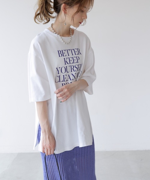 frames RAY CASSIN(フレームスレイカズン)の「WEB限定.シルケット風天竺ロゴTシャツ(Tシャツ/カットソー・レディース・スミクロ/オフホワイト/ブルー・FREE)」の8枚目の写真