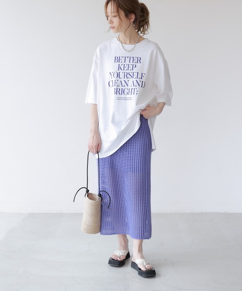 frames RAY CASSIN(フレームスレイカズン)の「WEB限定.シルケット風天竺ロゴTシャツ(Tシャツ/カットソー・レディース・スミクロ/オフホワイト/ブルー・FREE)」の21枚目の写真