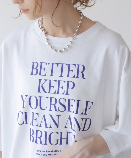 frames RAY CASSIN(フレームスレイカズン)の「WEB限定.シルケット風天竺ロゴTシャツ(Tシャツ/カットソー・レディース・スミクロ/オフホワイト/ブルー・FREE)」の4枚目の写真