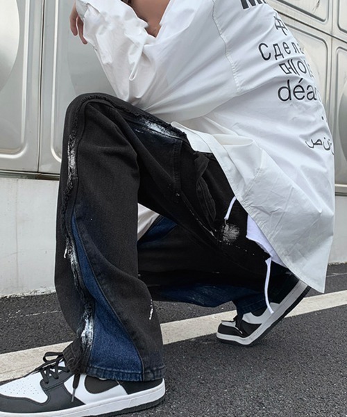 NOWLE（ノウル）の「【NOWLE】ストレート ペイント ワイド デニム パンツ（デニムパンツ・メンズ・ブラック・MEDIUM/LARGE/X-LARGE/XX-LARGE）」の14枚目の写真