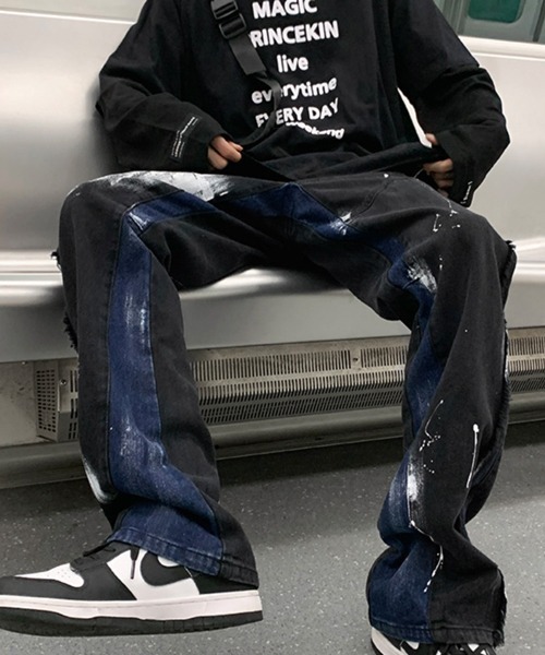 NOWLE（ノウル）の「【NOWLE】ストレート ペイント ワイド デニム パンツ（デニムパンツ・メンズ・ブラック・MEDIUM/LARGE/X-LARGE/XX-LARGE）」の17枚目の写真