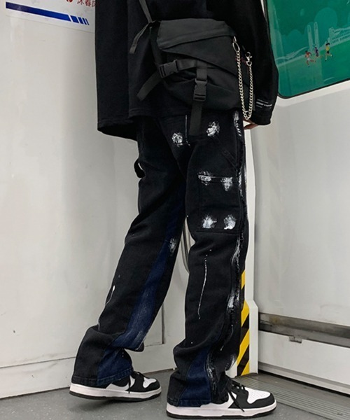 NOWLE（ノウル）の「【NOWLE】ストレート ペイント ワイド デニム パンツ（デニムパンツ・メンズ・ブラック・MEDIUM/LARGE/X-LARGE/XX-LARGE）」の2枚目の写真