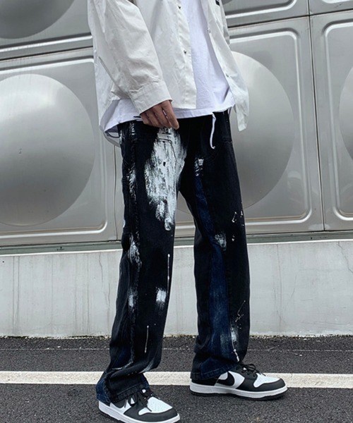 NOWLE（ノウル）の「【NOWLE】ストレート ペイント ワイド デニム パンツ（デニムパンツ・メンズ・ブラック・MEDIUM/LARGE/X-LARGE/XX-LARGE）」の3枚目の写真