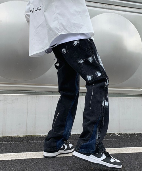 NOWLE（ノウル）の「【NOWLE】ストレート ペイント ワイド デニム パンツ（デニムパンツ・メンズ・ブラック・MEDIUM/LARGE/X-LARGE/XX-LARGE）」の4枚目の写真