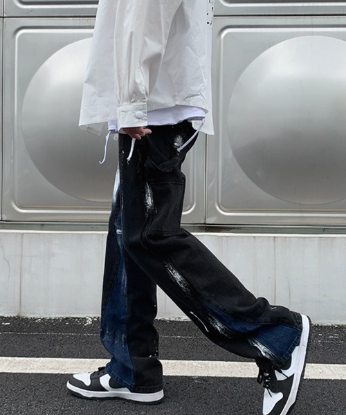 NOWLE（ノウル）の「【NOWLE】ストレート ペイント ワイド デニム パンツ（デニムパンツ・メンズ・ブラック・MEDIUM/LARGE/X-LARGE/XX-LARGE）」の5枚目の写真