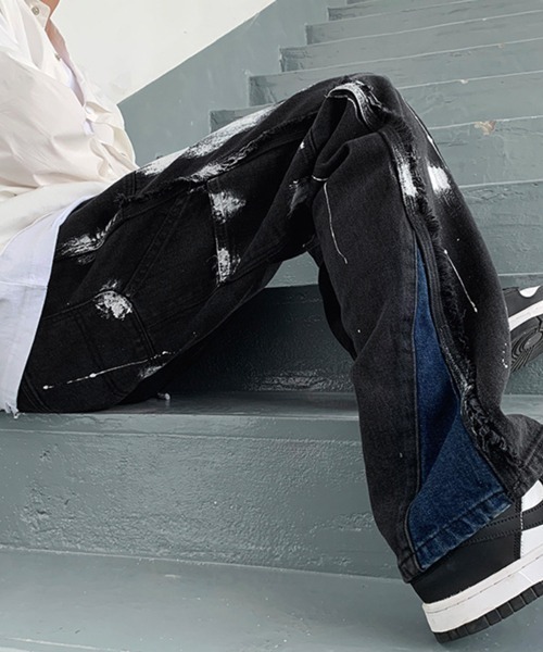 NOWLE（ノウル）の「【NOWLE】ストレート ペイント ワイド デニム パンツ（デニムパンツ・メンズ・ブラック・MEDIUM/LARGE/X-LARGE/XX-LARGE）」の6枚目の写真