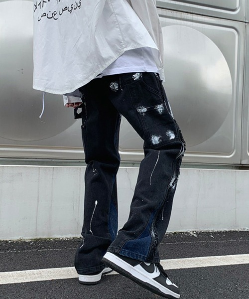 NOWLE（ノウル）の「【NOWLE】ストレート ペイント ワイド デニム パンツ（デニムパンツ・メンズ・ブラック・MEDIUM/LARGE/X-LARGE/XX-LARGE）」の8枚目の写真