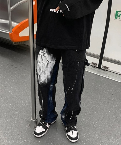 NOWLE（ノウル）の「【NOWLE】ストレート ペイント ワイド デニム パンツ（デニムパンツ・メンズ・ブラック・MEDIUM/LARGE/X-LARGE/XX-LARGE）」の10枚目の写真