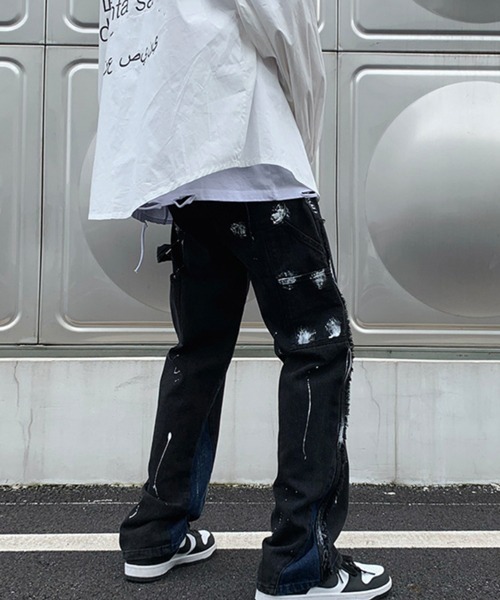 NOWLE（ノウル）の「【NOWLE】ストレート ペイント ワイド デニム パンツ（デニムパンツ・メンズ・ブラック・MEDIUM/LARGE/X-LARGE/XX-LARGE）」の11枚目の写真