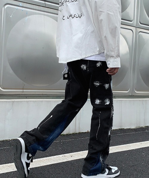 NOWLE（ノウル）の「【NOWLE】ストレート ペイント ワイド デニム パンツ（デニムパンツ・メンズ・ブラック・MEDIUM/LARGE/X-LARGE/XX-LARGE）」の12枚目の写真