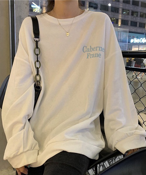 Chaco closet(チャコ クローゼット)の「オーバーサイズ配色バックプリントTシャツ(Tシャツ/カットソー・レディース・チャコール/ホワイト/パープル・FREE)」の7枚目の写真