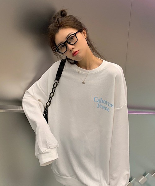 Chaco closet(チャコ クローゼット)の「オーバーサイズ配色バックプリントTシャツ(Tシャツ/カットソー・レディース・チャコール/ホワイト/パープル・FREE)」の5枚目の写真
