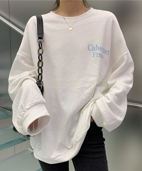Chaco closet(チャコ クローゼット)の「オーバーサイズ配色バックプリントTシャツ(Tシャツ/カットソー・レディース・チャコール/ホワイト/パープル・FREE)」の6枚目の写真
