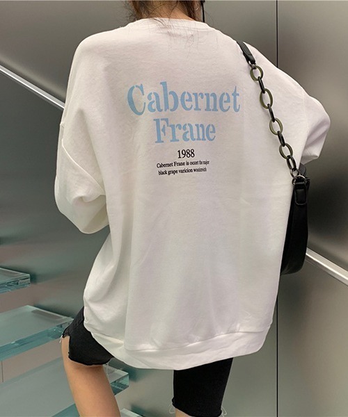 Chaco closet(チャコ クローゼット)の「オーバーサイズ配色バックプリントTシャツ(Tシャツ/カットソー・レディース・チャコール/ホワイト/パープル・FREE)」の8枚目の写真