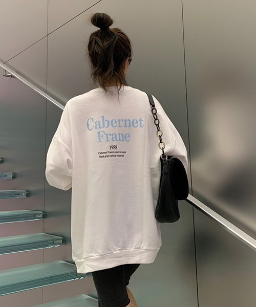 Chaco closet(チャコ クローゼット)の「オーバーサイズ配色バックプリントTシャツ(Tシャツ/カットソー・レディース・チャコール/ホワイト/パープル・FREE)」の9枚目の写真
