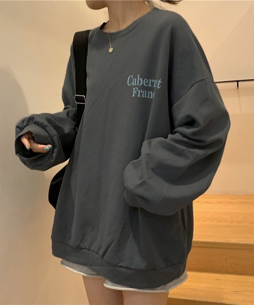 Chaco closet(チャコ クローゼット)の「オーバーサイズ配色バックプリントTシャツ(Tシャツ/カットソー・レディース・チャコール/ホワイト/パープル・FREE)」の15枚目の写真