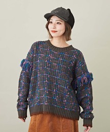 CUBE SUGAR（キューブシュガー）の「ツィード風ニットフリンジクルーネックプルオーバー（ニット/セーター）」