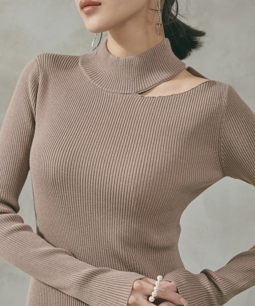 qumerry.（キュメリ）の「カットデザインニットワンピース（ワンピース・レディース・グレー系その他/ブラック・SMALL/MEDIUM）」の6枚目の写真