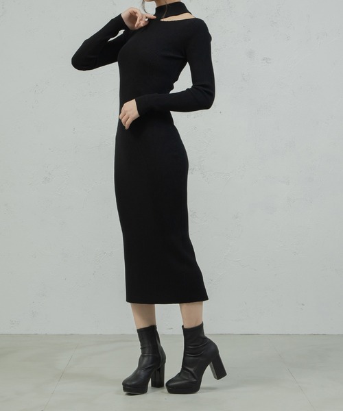 qumerry.（キュメリ）の「カットデザインニットワンピース（ワンピース・レディース・グレー系その他/ブラック・SMALL/MEDIUM）」の7枚目の写真