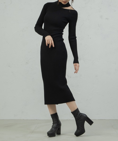 qumerry.（キュメリ）の「カットデザインニットワンピース（ワンピース・レディース・グレー系その他/ブラック・SMALL/MEDIUM）」の8枚目の写真