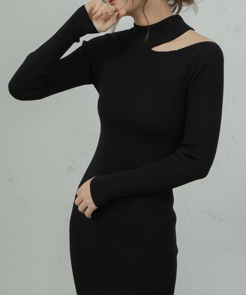 qumerry.（キュメリ）の「カットデザインニットワンピース（ワンピース・レディース・グレー系その他/ブラック・SMALL/MEDIUM）」の10枚目の写真