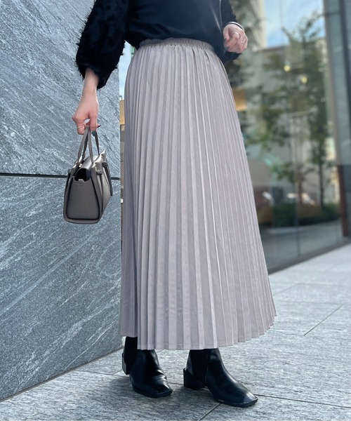 Chez toi（シェトワ）の「ピーチスキンプリーツスカート（スカート・レディース・チャコールグレー/パープル/グレイッシュベージュ・FREE）」の14枚目の写真