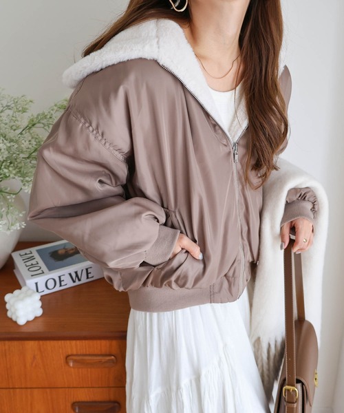 andme（アンドミー）の「【新色追加】リバーシブルフード付きMA-1ファーブルゾン（ブルゾン・レディース・ブラック/アイボリー/グレイッシュベージュ/カーキ/ブラック×グレー/ブラック系その他/アイボリー系1/ブラック系その他2・F(M)）」の8枚目の写真