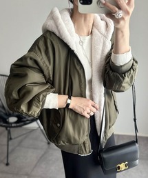 メル オリーブグリーン ファー付きジャケット ラビットファー ミリタリー jun hashimotoファー付きオリーブグリーンミリタリージャケット