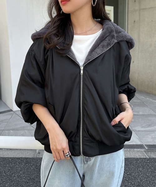 セール】【新色追加】リバーシブルフード付きMA-1ファーブルゾン