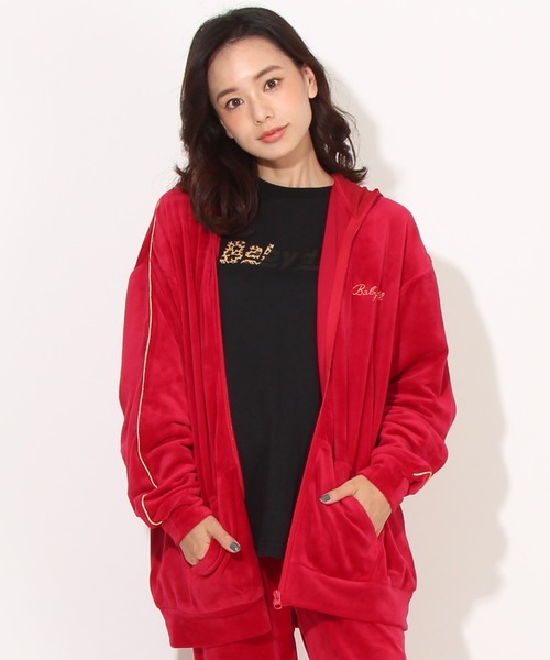BABYDOLL(ベビードール)の「親子お揃い パイピングベロアジップパーカー 7100A (ボトム別売り)(パーカー・レディース・レッド/ブラック/モスグリーン・S/L/M/XL)」の8枚目の写真