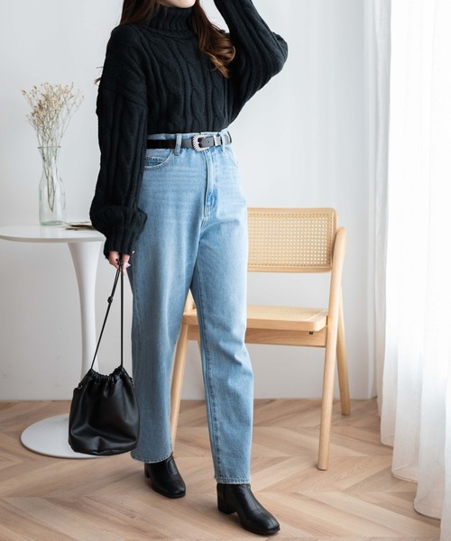 WEGO(ウィゴー)の「WEGO/ケーブルタートルニット(ニット/セーター・レディース・ブラック/アイボリー/パープル・FREE)」の15枚目の写真