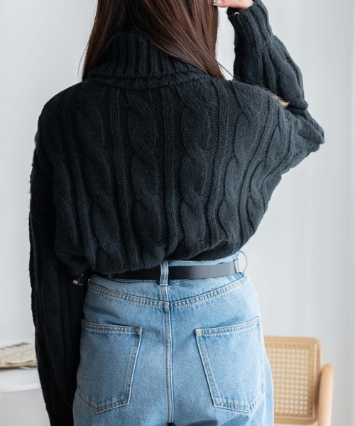 WEGO(ウィゴー)の「WEGO/ケーブルタートルニット(ニット/セーター・レディース・ブラック/アイボリー/パープル・FREE)」の13枚目の写真