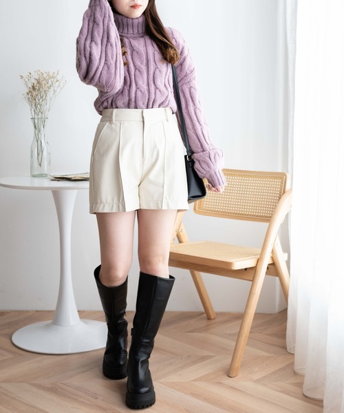 WEGO(ウィゴー)の「WEGO/ケーブルタートルニット(ニット/セーター・レディース・ブラック/アイボリー/パープル・FREE)」の20枚目の写真