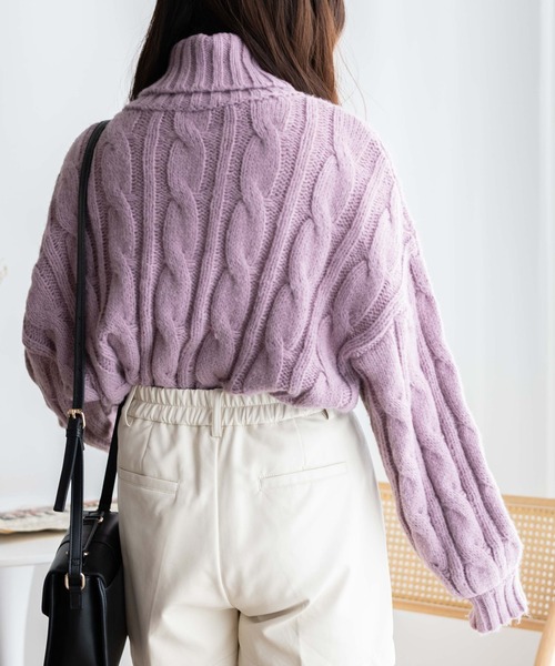 WEGO(ウィゴー)の「WEGO/ケーブルタートルニット(ニット/セーター・レディース・ブラック/アイボリー/パープル・FREE)」の17枚目の写真