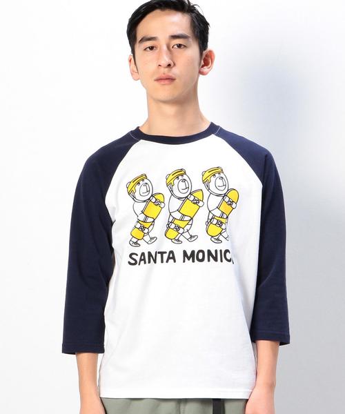 coen(コーエン)の「PARKIES(パーキーズ)SANTA MONICAプリント7分袖ラグランTシャツ(Tシャツ/カットソー・メンズ・ネイビー・LARGE/SMALL/MEDIUM/X-LARGE)」の3枚目の写真