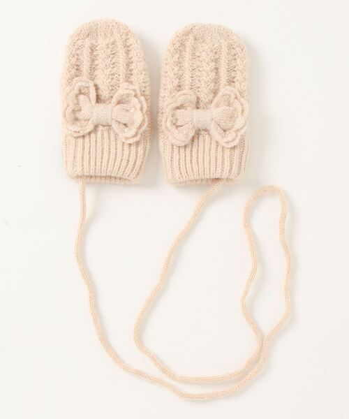 HAKKA BABY（ハッカベビー）の「[ベビー]リボンニットモチーフミトン（手袋・キッズ・ベージュ/パープル・FREE）」の2枚目の写真