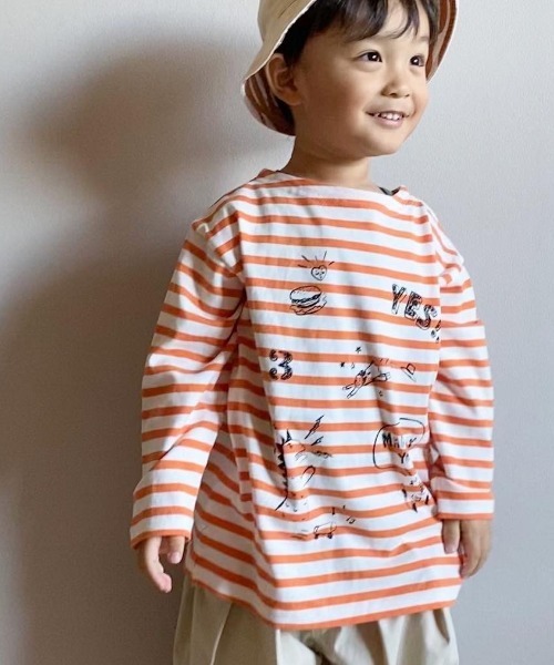 MAKE YOUR DAY（メイクユアデイ）の「ボーダーラクガキ長袖Tシャツ■80～140cm（Tシャツ/カットソー・キッズ・ブルー/ラベンダー/ミント/オレンジ・80/90/100/110/120/130/140）」の4枚目の写真