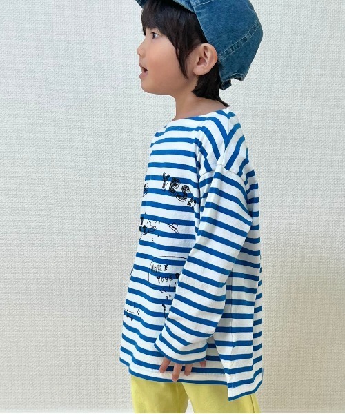 MAKE YOUR DAY（メイクユアデイ）の「ボーダーラクガキ長袖Tシャツ■80～140cm（Tシャツ/カットソー・キッズ・ブルー/ラベンダー/ミント/オレンジ・80/90/100/110/120/130/140）」の7枚目の写真