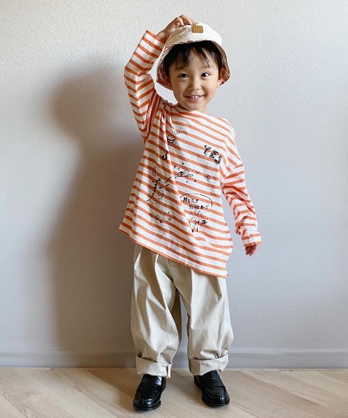 MAKE YOUR DAY（メイクユアデイ）の「ボーダーラクガキ長袖Tシャツ■80～140cm（Tシャツ/カットソー・キッズ・ブルー/ラベンダー/ミント/オレンジ・80/90/100/110/120/130/140）」の20枚目の写真